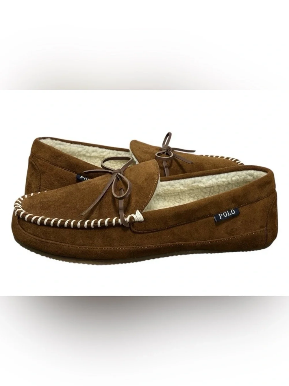 NEW Polo Ralph Lauren Men's Suede Moccasin Slippers Brown Size 13 House Shoes